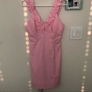 Phoebe Ruffle-Neck Seersucker Sheath Dress